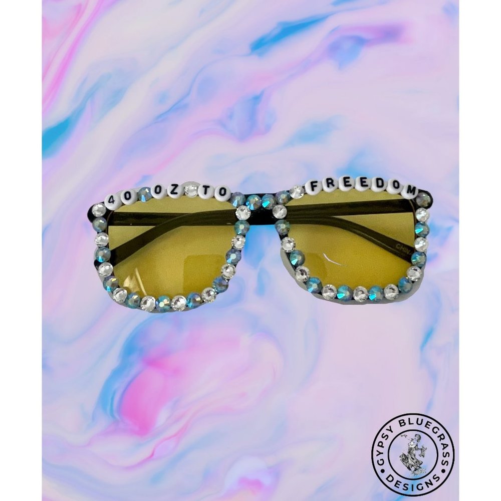 Sublime 40oz. To Freedom Blue Diamond Festival Party Bling Rhinestone Sunglasses